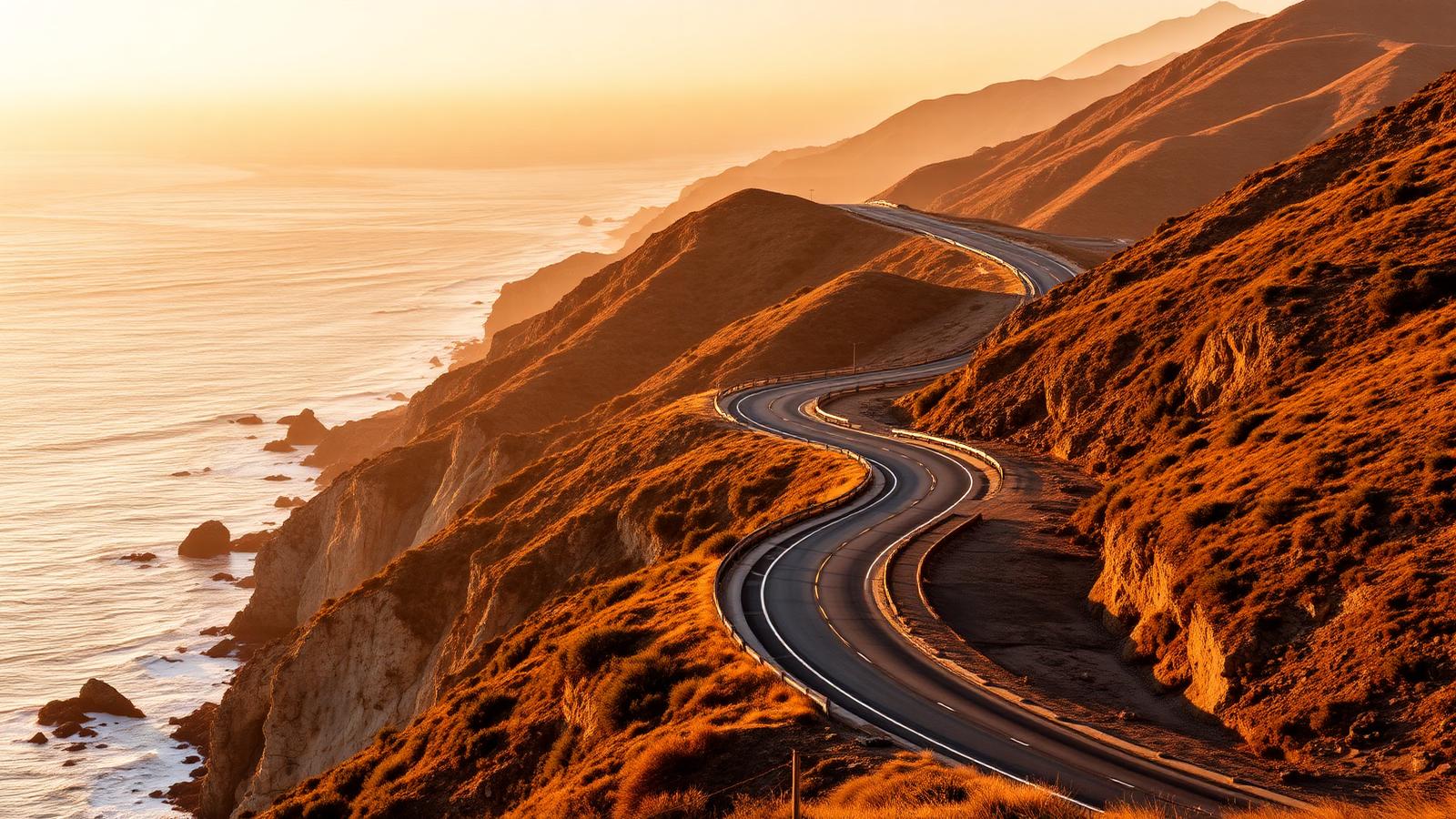 American coastal highway at golden hour